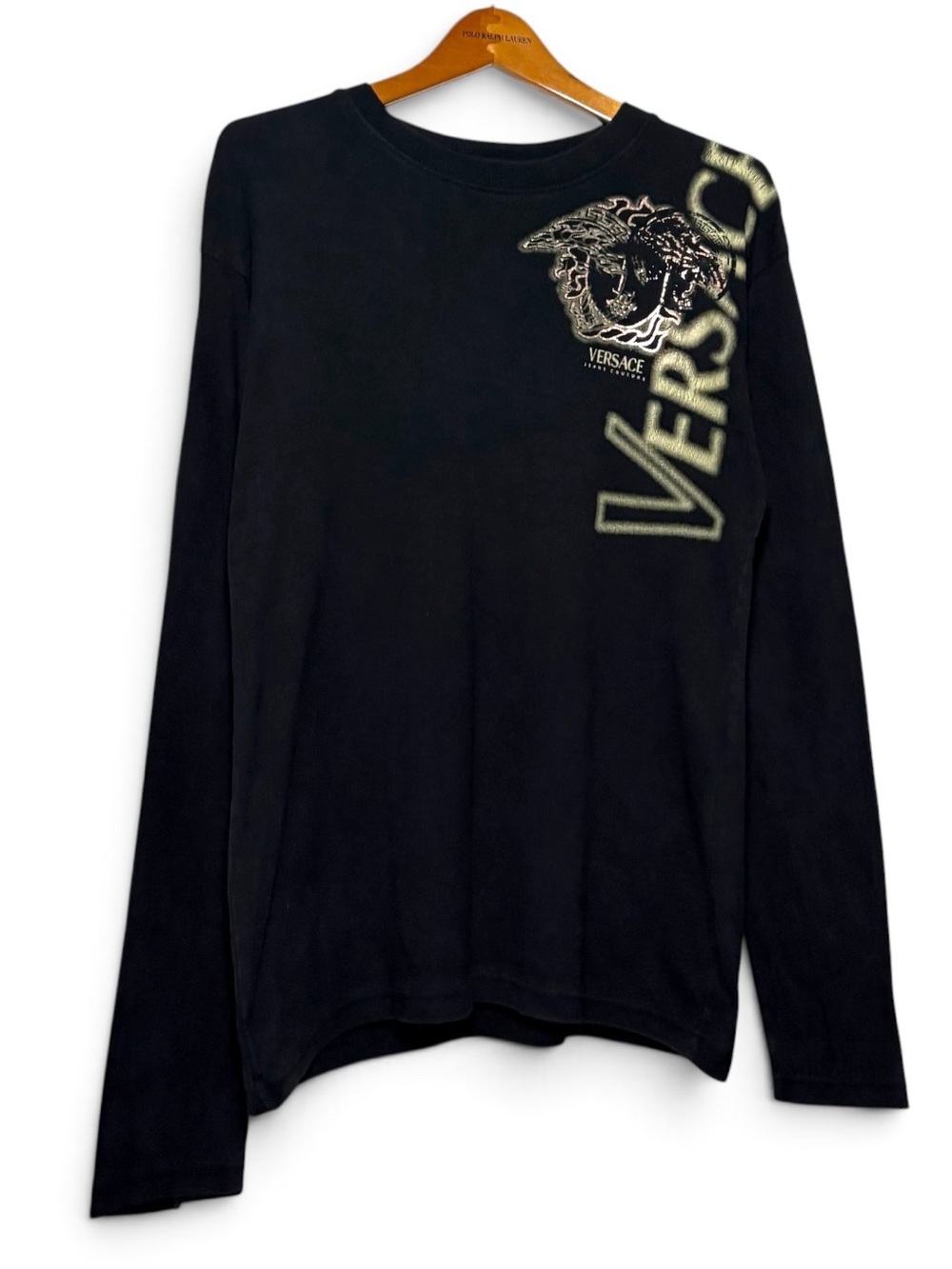 Vintage 90s Versace Jeans Couture Medusa Long Sleeve Thermal Shirt Black
